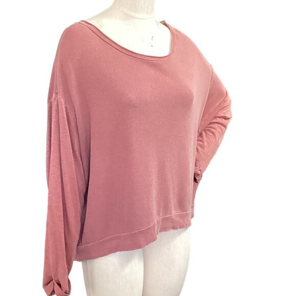LAmade Cotton Modal  Relaxed Tie Back Long Sleeve Top L Mauve 178B - Picture 2 of 7